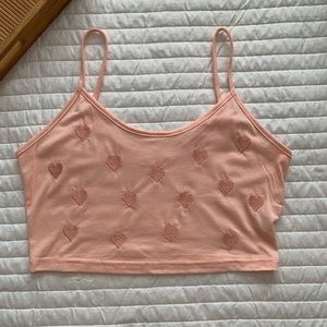 ROMWE Cropped Tank Top Embroidered Hearts Peachy Pink Women’s Size Medium